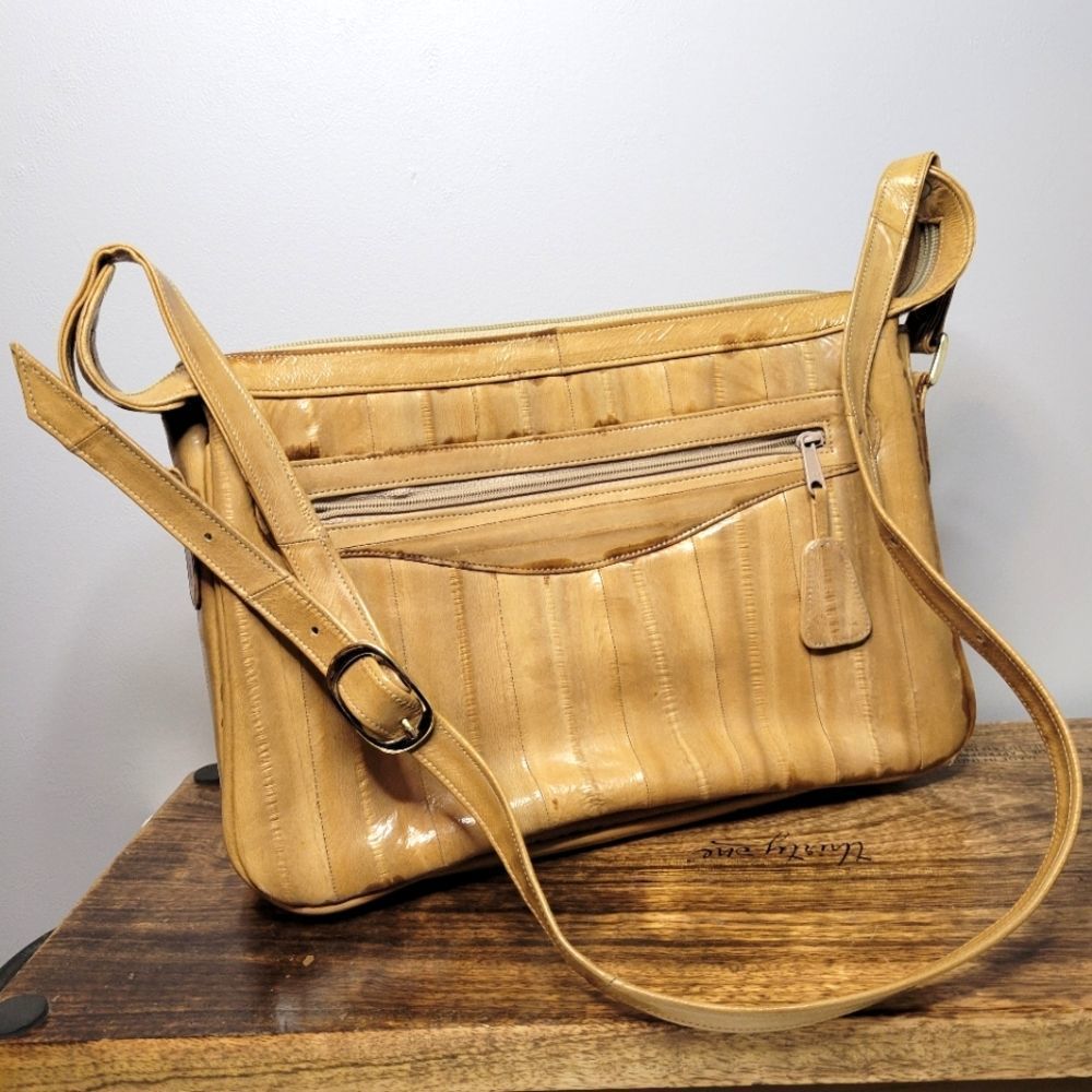 Vintage Genuine Eel Skin Purse Crossbody Made in Korea Shoulder Bag